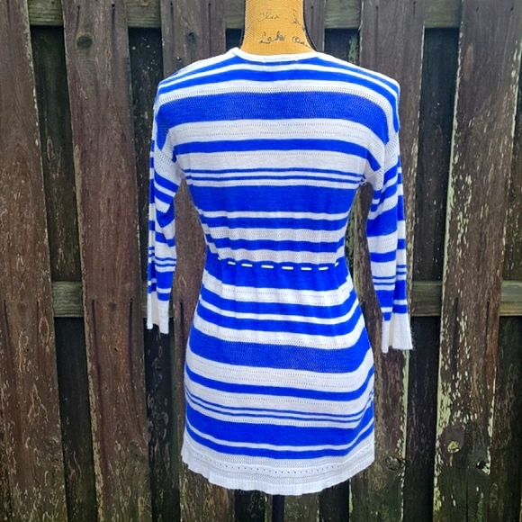 Motherhood Maternity Striped Babydoll Pointelle Sweater with Drawstring Tie - Picture 6 of 17